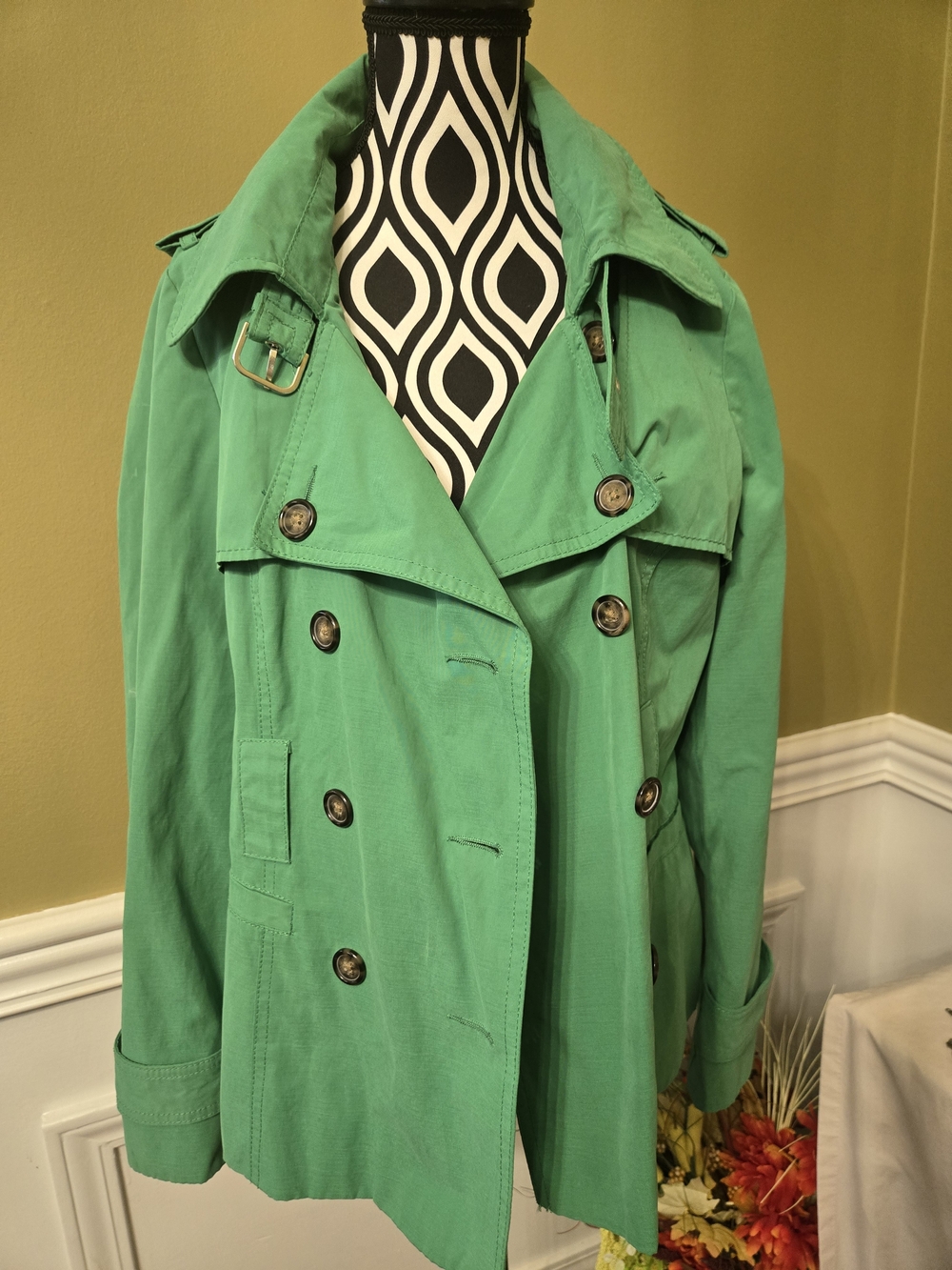 NEW Merona Green Double-Breasted Women’s Trench Coat Medium